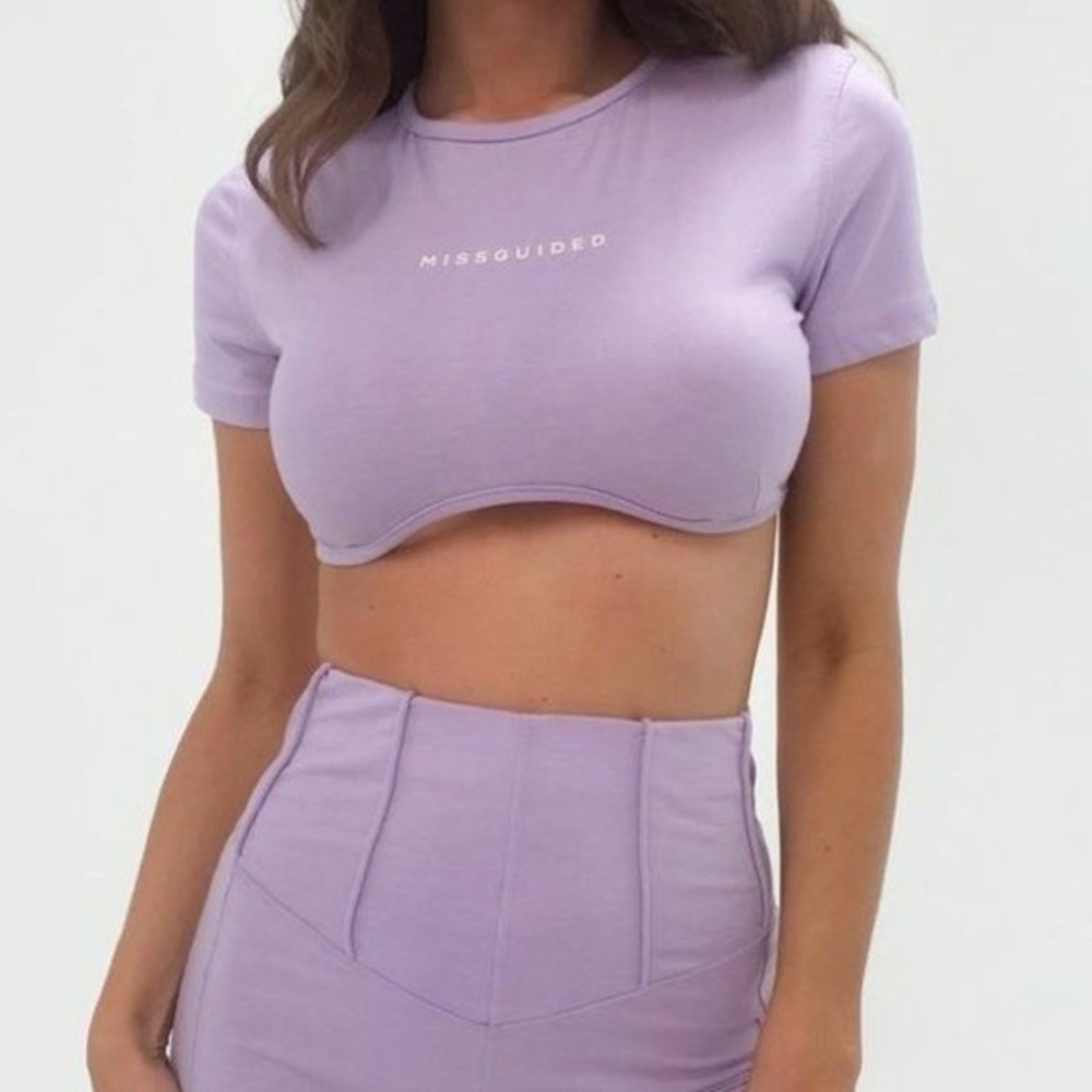 Missguided Lavender Lilac Cropped T Shirt Top Leggings Womens Size Small